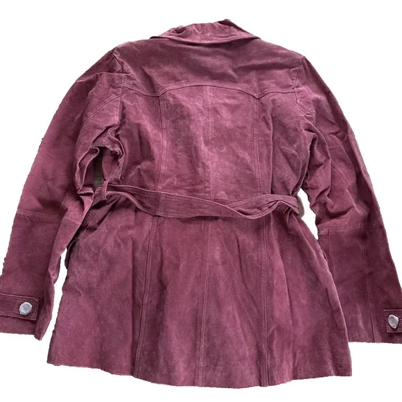 Vintage Neutral Zone Red Suede Leather Short Trench Coat Belted NWOT Women